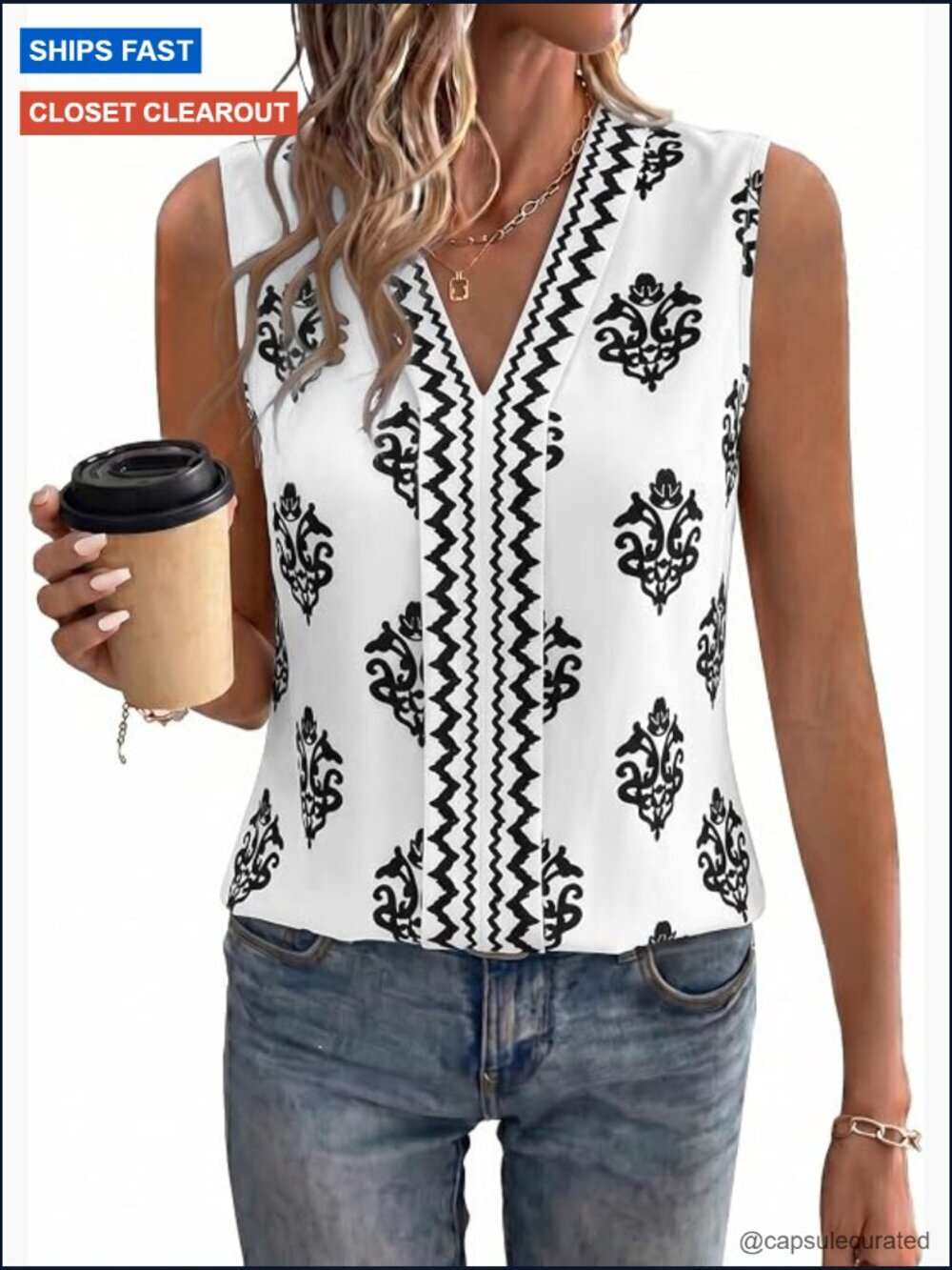 Women's Sleeveless V-Neck Tank Top - Floral Chiffon Blouse for Work or Casual
